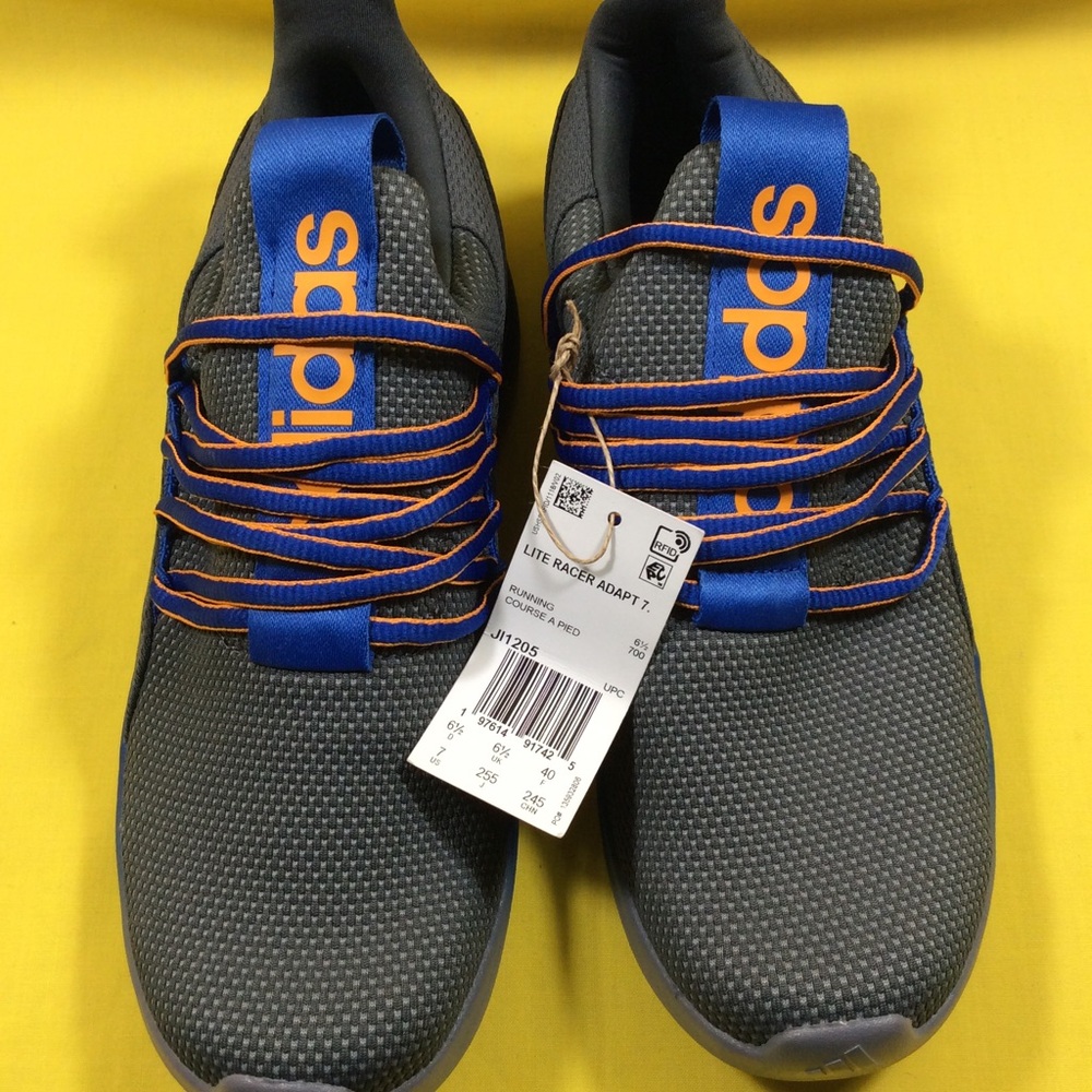 adidas Women’s lite racer Gray with Blue & Orange Accents SZ 7 - Picture 2 of 12